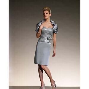 Social Occasions by Mon Cheri Two-Piece Satin Sequin Knee Length Dress NWT Sz10